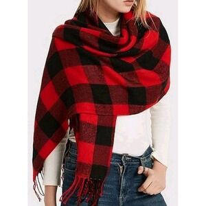 Wander Agio Womens‎ Fashion Red Black Winter Warm Long Shawl Lattice Large Scarf